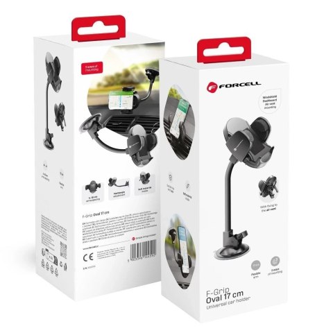 Uchwyt samochodowy Forcell Oval 2w1 Ramię 17 cm Szyba/Kratka Zaciskowy