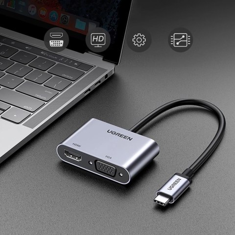 Adapter Ugreen CM162 USB-C HDMI VGA USB-A 3.0 PD 100W 4K Szary