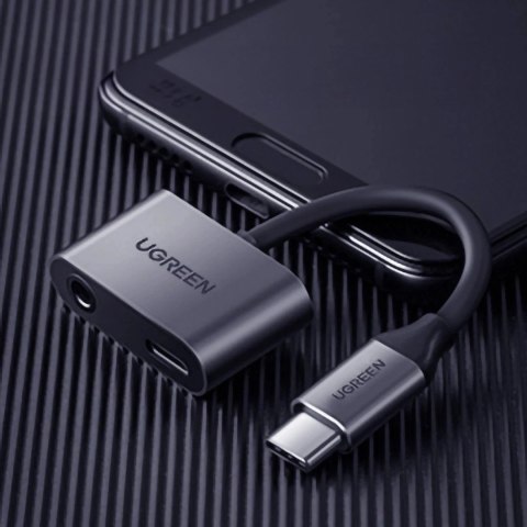 Adapter Ugreen CM193 USB-C do mini jack 3.5 mm + USB-C Ładowanie Szary