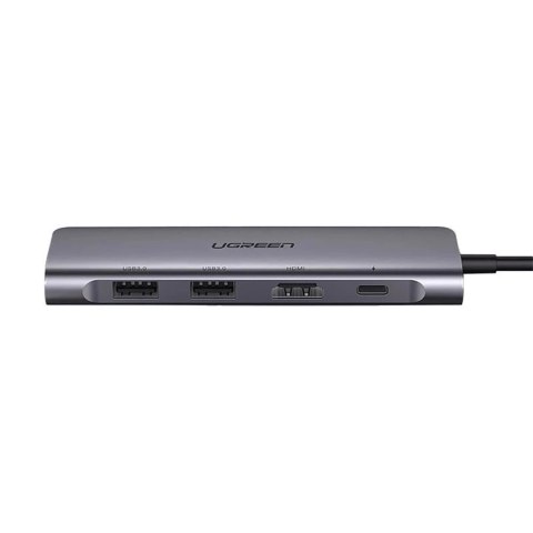 Adapter Ugreen CM195 USB-C HDMI USB-A SD TF PD 100W Hub 6w1 Szary