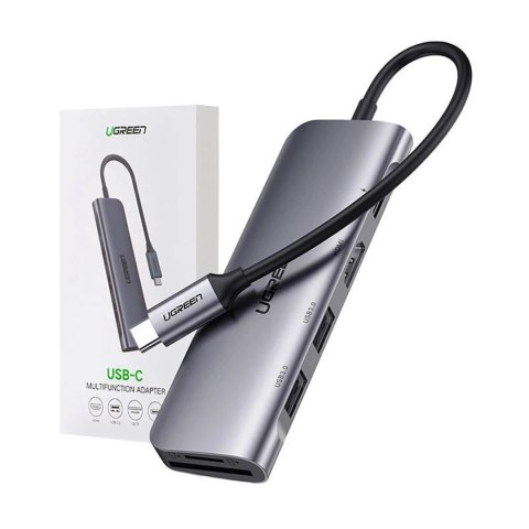 Adapter Ugreen CM195 USB-C HDMI USB-A SD TF PD 100W Hub 6w1 Szary