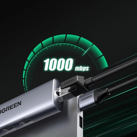 Adapter Ugreen CM266 USB-A 3.0 RJ45 3x USB-A micro USB Hub 5w1 Szary