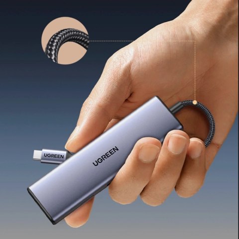Adapter Ugreen CM498 USB-C HDMI VGA RJ45 USB-A SD PD 100W Hub 9w1 Szary