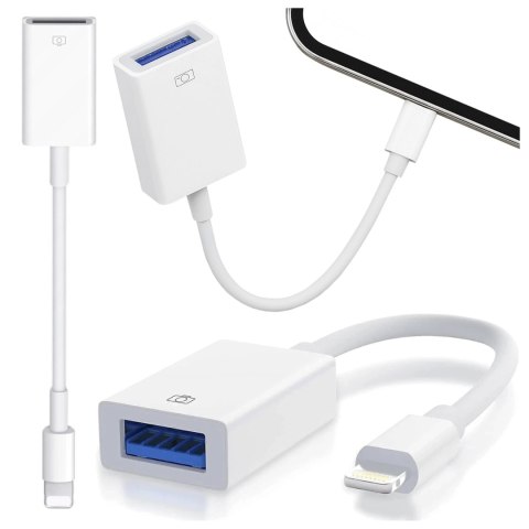 Przejściówka Adapter USB OTG USB-A 3.0 do Lightning, Kabel do iPhone i iPad, Obsługa Pendrive, Szybki Transfer Danych, Alogy OTG