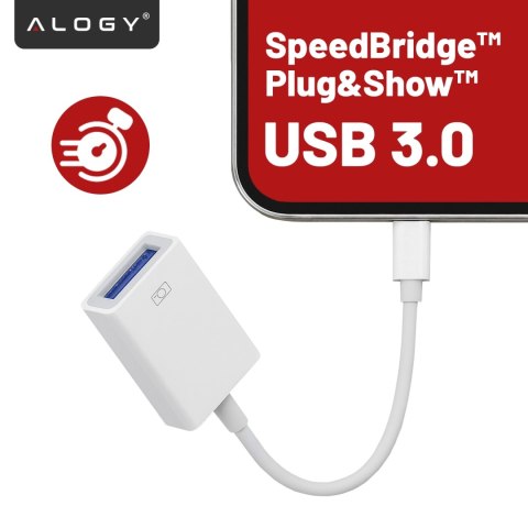 Przejściówka Adapter USB OTG USB-A 3.0 do Lightning, Kabel do iPhone i iPad, Obsługa Pendrive, Szybki Transfer Danych, Alogy OTG
