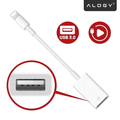 Przejściówka Adapter USB OTG USB-A 3.0 do Lightning, Kabel do iPhone i iPad, Obsługa Pendrive, Szybki Transfer Danych, Alogy OTG