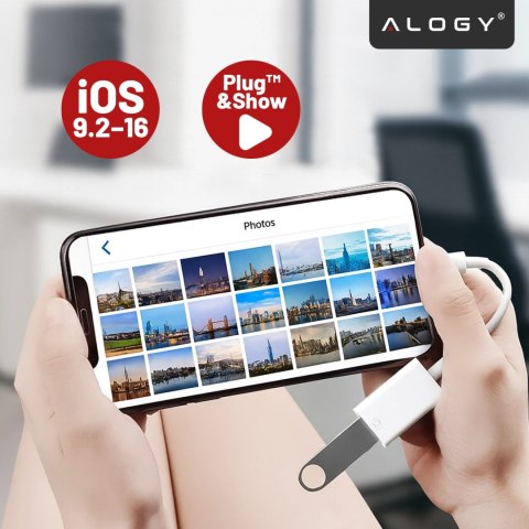 Przejściówka Adapter USB OTG USB-A 3.0 do Lightning, Kabel do iPhone i iPad, Obsługa Pendrive, Szybki Transfer Danych, Alogy OTG