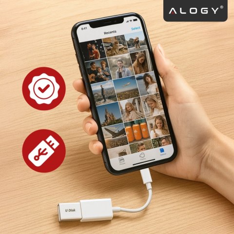 Przejściówka Adapter USB OTG USB-A 3.0 do Lightning, Kabel do iPhone i iPad, Obsługa Pendrive, Szybki Transfer Danych, Alogy OTG