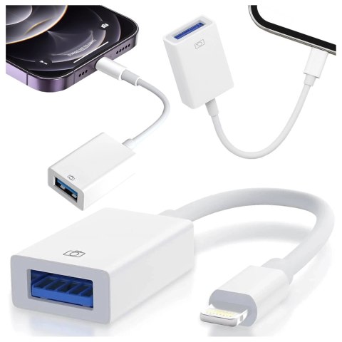 Przejściówka Adapter USB OTG USB-A 3.0 do Lightning, Kabel do iPhone i iPad, Obsługa Pendrive, Szybki Transfer Danych, Alogy OTG