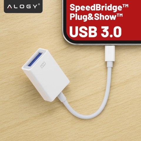 Przejściówka Adapter USB OTG USB-A 3.0 do Lightning, Kabel do iPhone i iPad, Obsługa Pendrive, Szybki Transfer Danych, Alogy OTG