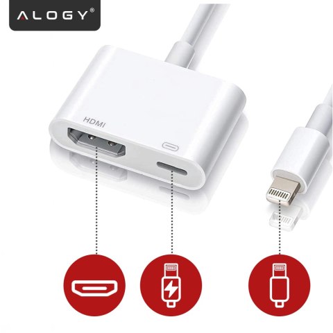 Przejściówka Lightning do HDMI i Lightning - adapter Full HD 60 Hz, łatwe podłączenie iPhone / iPad do TV lub projektora, Plug &