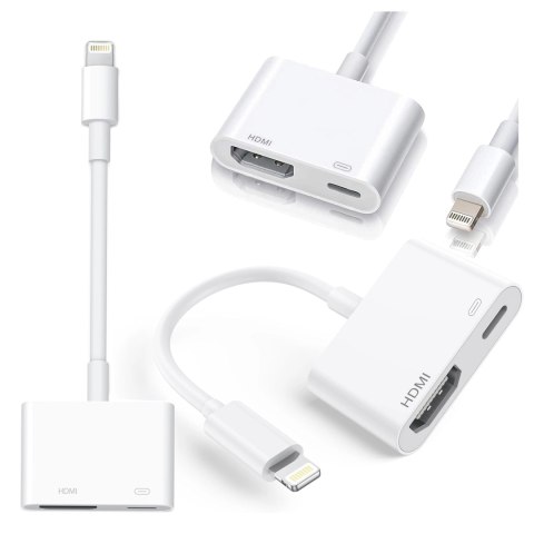Przejściówka Lightning do HDMI i Lightning - adapter Full HD 60 Hz, łatwe podłączenie iPhone / iPad do TV lub projektora, Plug &