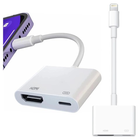 Przejściówka Lightning do HDMI i Lightning - adapter Full HD 60 Hz, łatwe podłączenie iPhone / iPad do TV lub projektora, Plug &