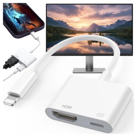 Przejściówka Lightning do HDMI i Lightning - adapter Full HD 60 Hz, łatwe podłączenie iPhone / iPad do TV lub projektora, Plug &