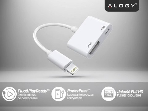 Przejściówka Lightning do HDMI i Lightning - adapter Full HD 60 Hz, łatwe podłączenie iPhone / iPad do TV lub projektora, Plug &