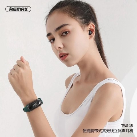 Słuchawki bezprzewodowe Bluetooth REMAX TWS-15 z stacją dokującą w smartbandzie