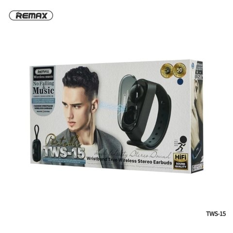 Słuchawki bezprzewodowe Bluetooth REMAX TWS-15 z stacją dokującą w smartbandzie