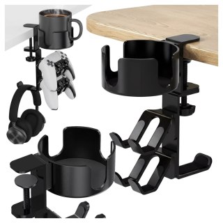 Uchwyt do biurka wielofunkcyjny - na kubek, pady i słuchawki, mocowanie do blatu, antypoślizgowy i stabilny - Alogy DeskClamp™ C