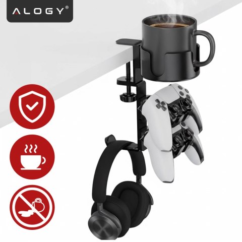Uchwyt do biurka wielofunkcyjny - na kubek, pady i słuchawki, mocowanie do blatu, antypoślizgowy i stabilny - Alogy DeskClamp™ C
