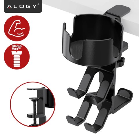 Uchwyt do biurka wielofunkcyjny - na kubek, pady i słuchawki, mocowanie do blatu, antypoślizgowy i stabilny - Alogy DeskClamp™ C