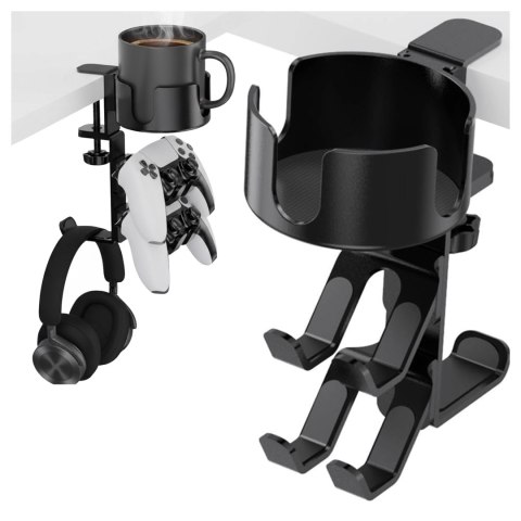 Uchwyt do biurka wielofunkcyjny - na kubek, pady i słuchawki, mocowanie do blatu, antypoślizgowy i stabilny - Alogy DeskClamp™ C