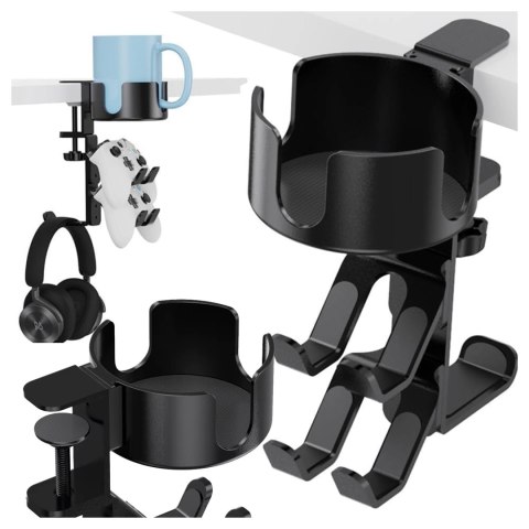 Uchwyt do biurka wielofunkcyjny - na kubek, pady i słuchawki, mocowanie do blatu, antypoślizgowy i stabilny - Alogy DeskClamp™ C