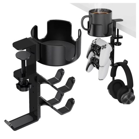 Uchwyt do biurka wielofunkcyjny - na kubek, pady i słuchawki, mocowanie do blatu, antypoślizgowy i stabilny - Alogy DeskClamp™ C