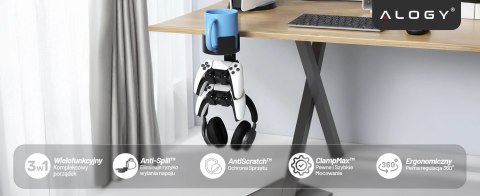 Uchwyt do biurka wielofunkcyjny - na kubek, pady i słuchawki, mocowanie do blatu, antypoślizgowy i stabilny - Alogy DeskClamp™ C