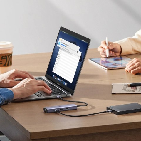 HUB 6w1 Ugreen CM512 USB-C HDMI RJ45 3xUSB-A PD 100W Szary