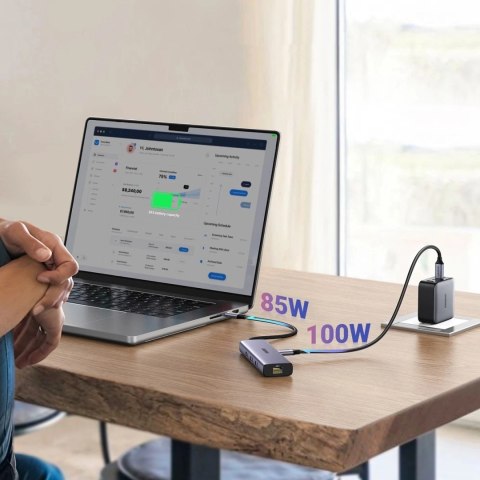 HUB 6w1 Ugreen CM512 USB-C HDMI RJ45 3xUSB-A PD 100W Szary