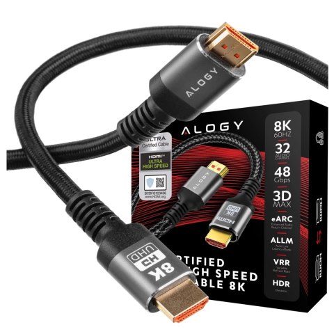 Kabel HDMI 2.1 1.5 m, 4K/8K Alogy Ultra High Speed™ 48 Gbps 60Hz, Premium z Pozłacanymi Końcówkami, Nylonowy Oplot, Miedziany - 