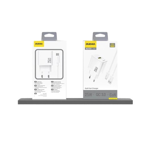 Ładowarka sieciowa Dudao A27S 25W GaN USB-A | Szybkie ładowanie QC 3.0 - Biała
