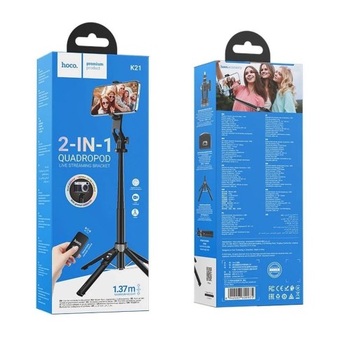 Selfie stick HOCO K21 z pilotem Bluetooth i statywem 1,37 m