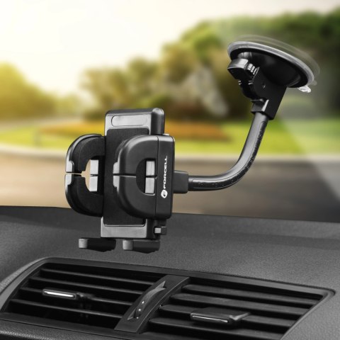 Uchwyt Samochodowy Forcell Regular 2w1 Kratka/Szyba Ramię 17 cm Czarny