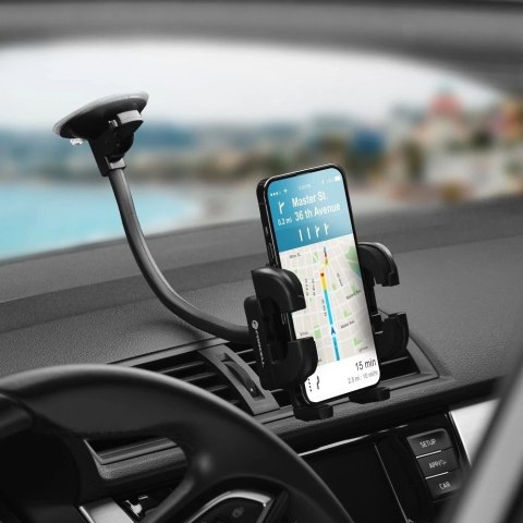 Uchwyt Samochodowy Forcell Regular 2w1 Kratka/Szyba Ramię 27 cm Czarny