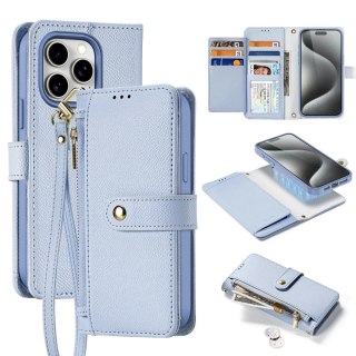 Etui do iPhone 15 Dux Ducis Lawa Skórzane Portfel MagSafe Niebieskie