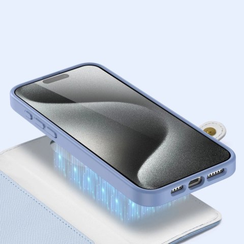 Etui do iPhone 15 Dux Ducis Lawa Skórzane Portfel MagSafe Niebieskie