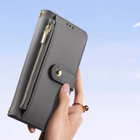 Etui do iPhone 15 Dux Ducis Lawa Skórzane Portfel MagSafe Szare