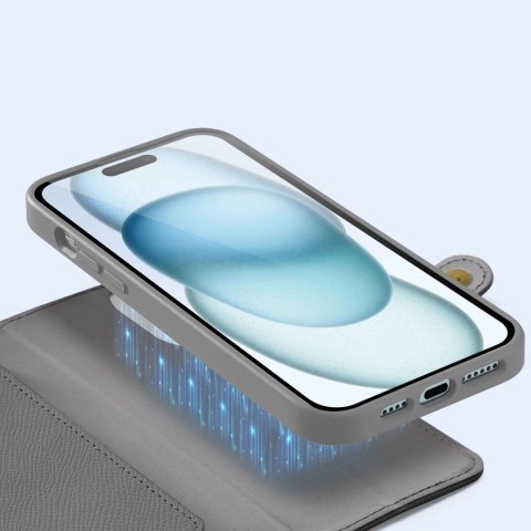 Etui do iPhone 15 Dux Ducis Lawa Skórzane Portfel MagSafe Szare