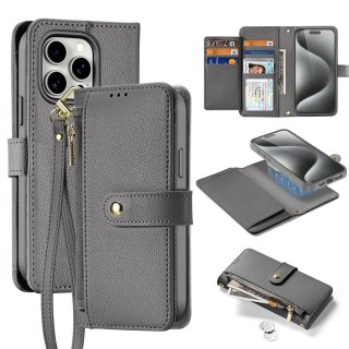 Etui do iPhone 15 Pro Dux Ducis Lawa Wallet Mag Skórzane Szare
