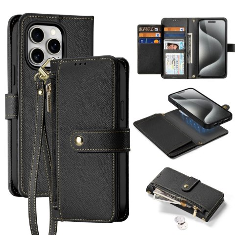 Etui do iPhone 15 Pro Dux Ducis Lawa Wallet Skórzane Mag Czarny
