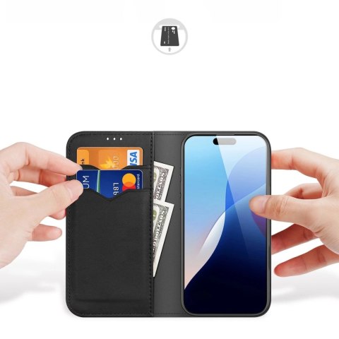 Etui do iPhone 16 Dux Ducis Hivo Skórzane z RFID i Podstawką Czarne
