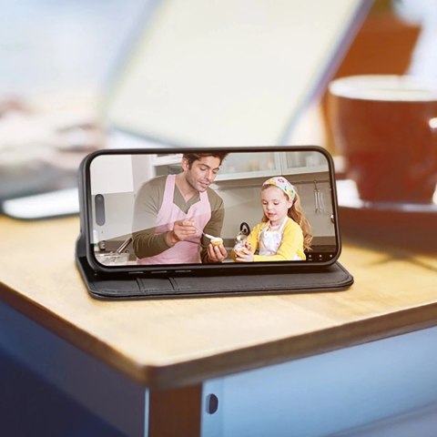 Etui do iPhone 16 Dux Ducis Hivo Skórzane z RFID i Podstawką Czarne