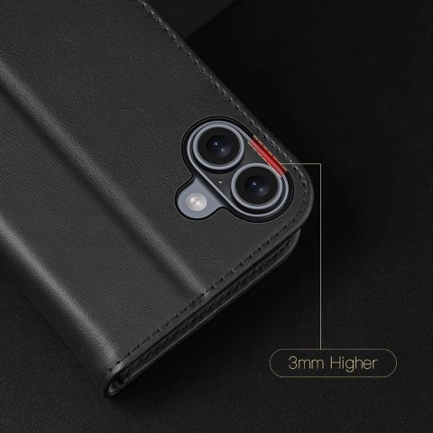 Etui do iPhone 16 Dux Ducis Hivo Skórzane z RFID i Podstawką Czarne