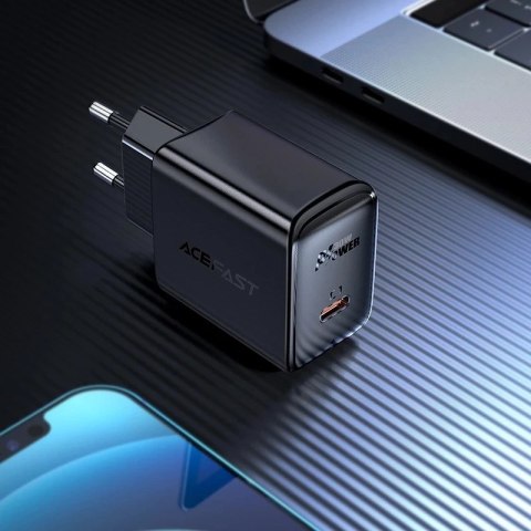 Ładowarka sieciowa Acefast GaN 30W USB-C PD QC 3.0 Czarna Black