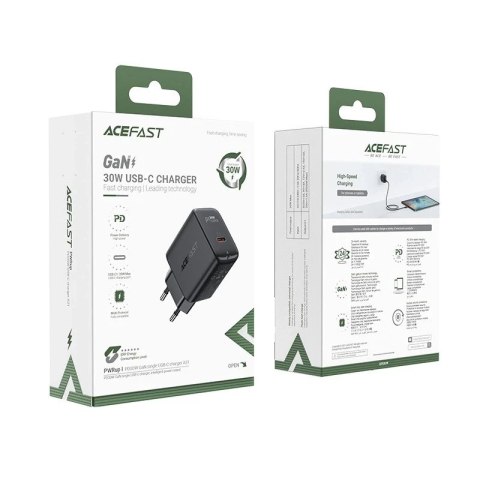 Ładowarka sieciowa Acefast GaN 30W USB-C PD QC 3.0 Czarna Black