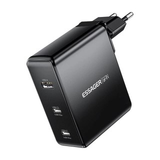 Ładowarka sieciowa Essager ECT2CA-MQB01-Z 140W 2xUSB-C, USB-A Czarna Black