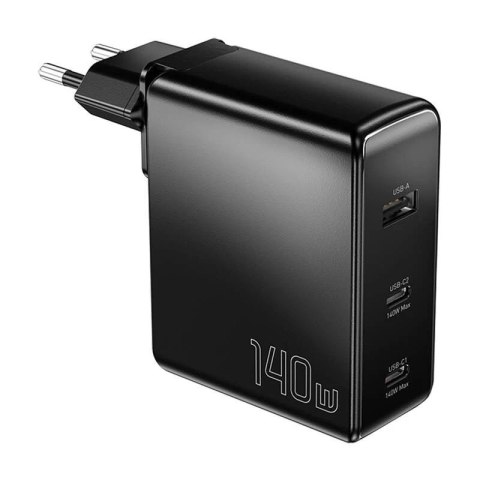 Ładowarka sieciowa Essager ECT2CA-MQB01-Z 140W 2xUSB-C, USB-A Czarna Black