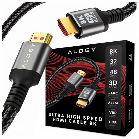 Kabel HDMI 2.1 10 m, 4K/8K Alogy Ultra High Speed™ 48 Gbps 60Hz, Premium z Pozłacanymi Końcówkami, Nylonowy Oplot, Miedziany - C