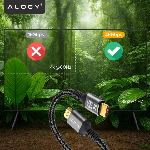 Kabel HDMI 2.1 10 m, 4K/8K Alogy Ultra High Speed™ 48 Gbps 60Hz, Premium z Pozłacanymi Końcówkami, Nylonowy Oplot, Miedziany - C